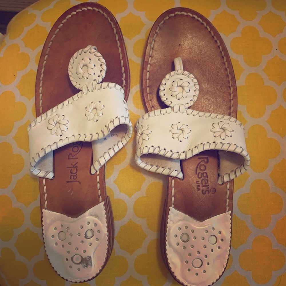 Used white Jack Rogers sandals. Size 8m.